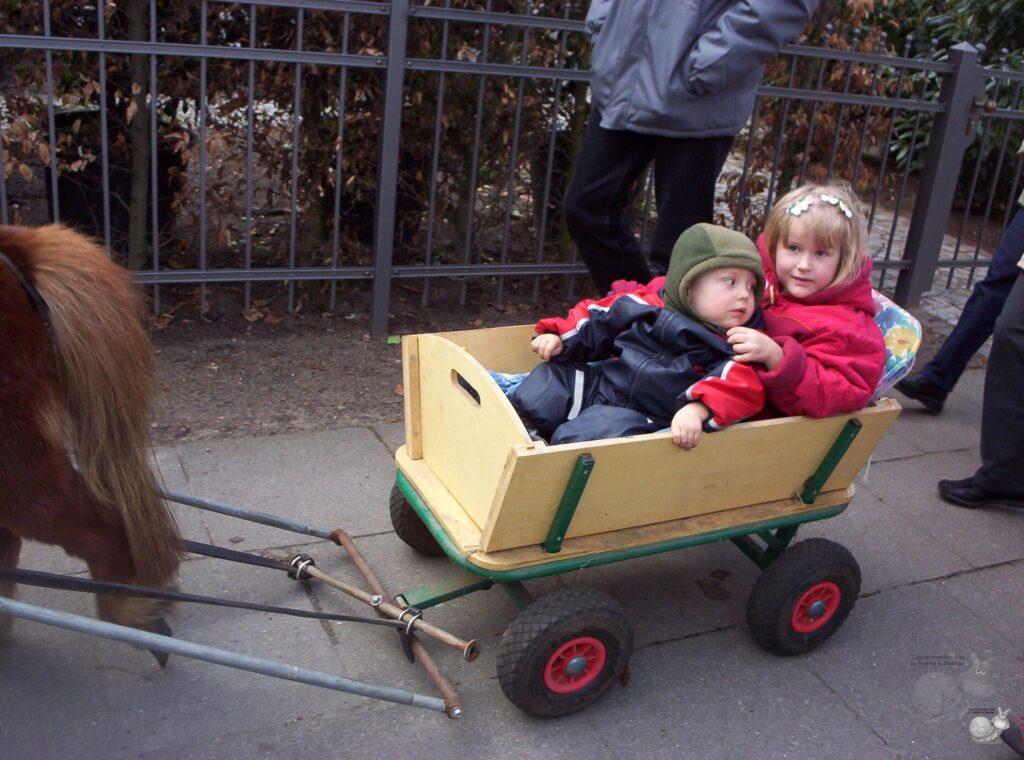 Kinder in Bollerwagen